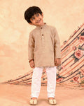 Boys Festive Kurta Set with Mandarin Collar, Beige