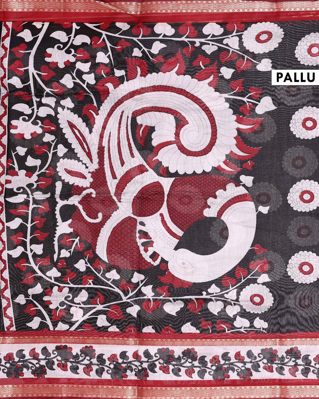 Elegant Semi Chanderi Saree with Floral Motif Print and Contrasting Zari Woven Border - Black