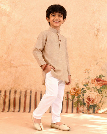 Boys Festive Kurta Set with Mandarin Collar -Sandal