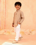 Boys Festive Kurta Set with Mandarin Collar, Beige