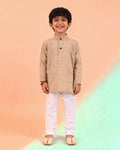 Boys Festive Kurta Set with Mandarin Collar, Beige