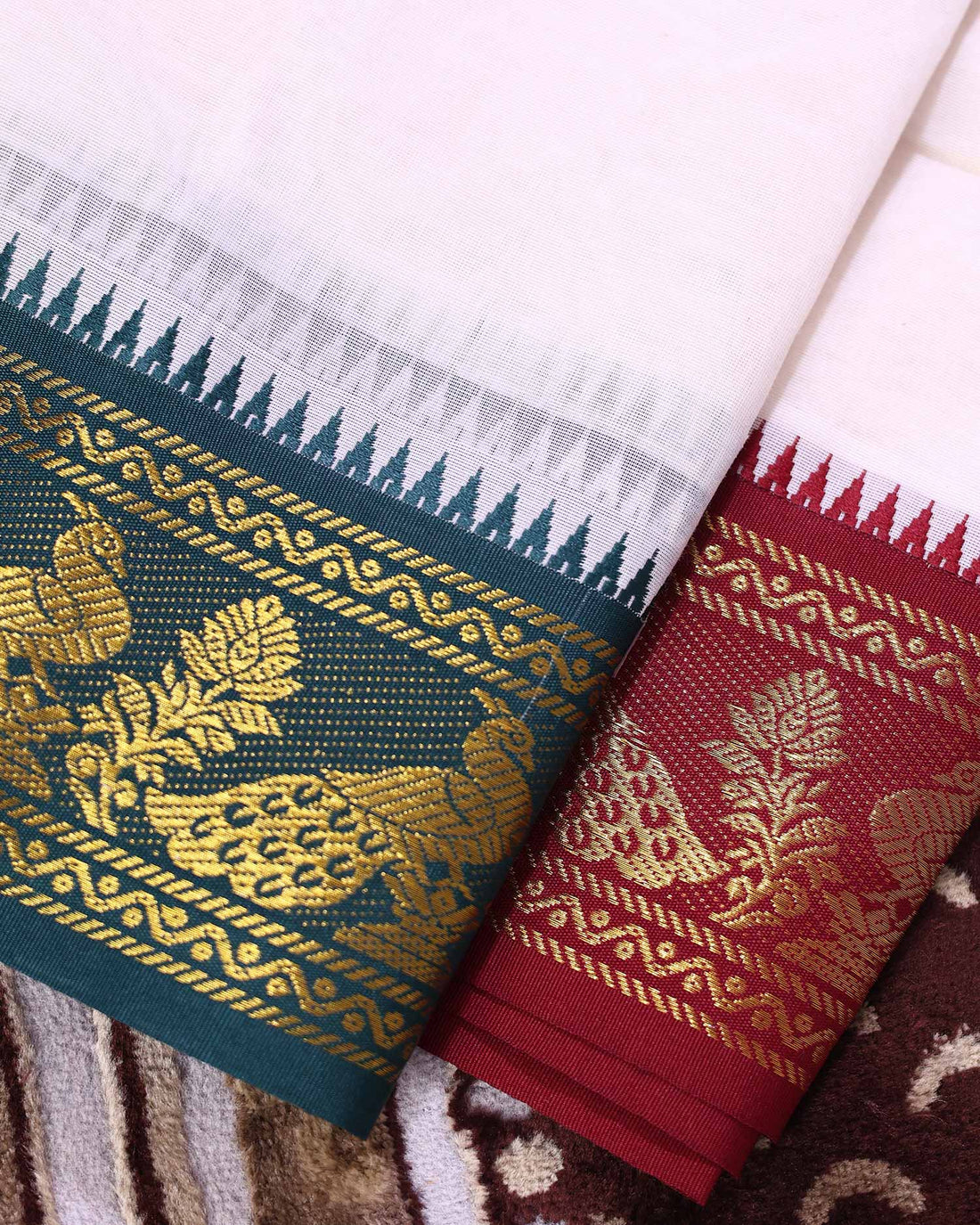 Traditional Men’s Handloom Cotton Dhoti 9*5 Meter with Elegant Multi Border – Off White