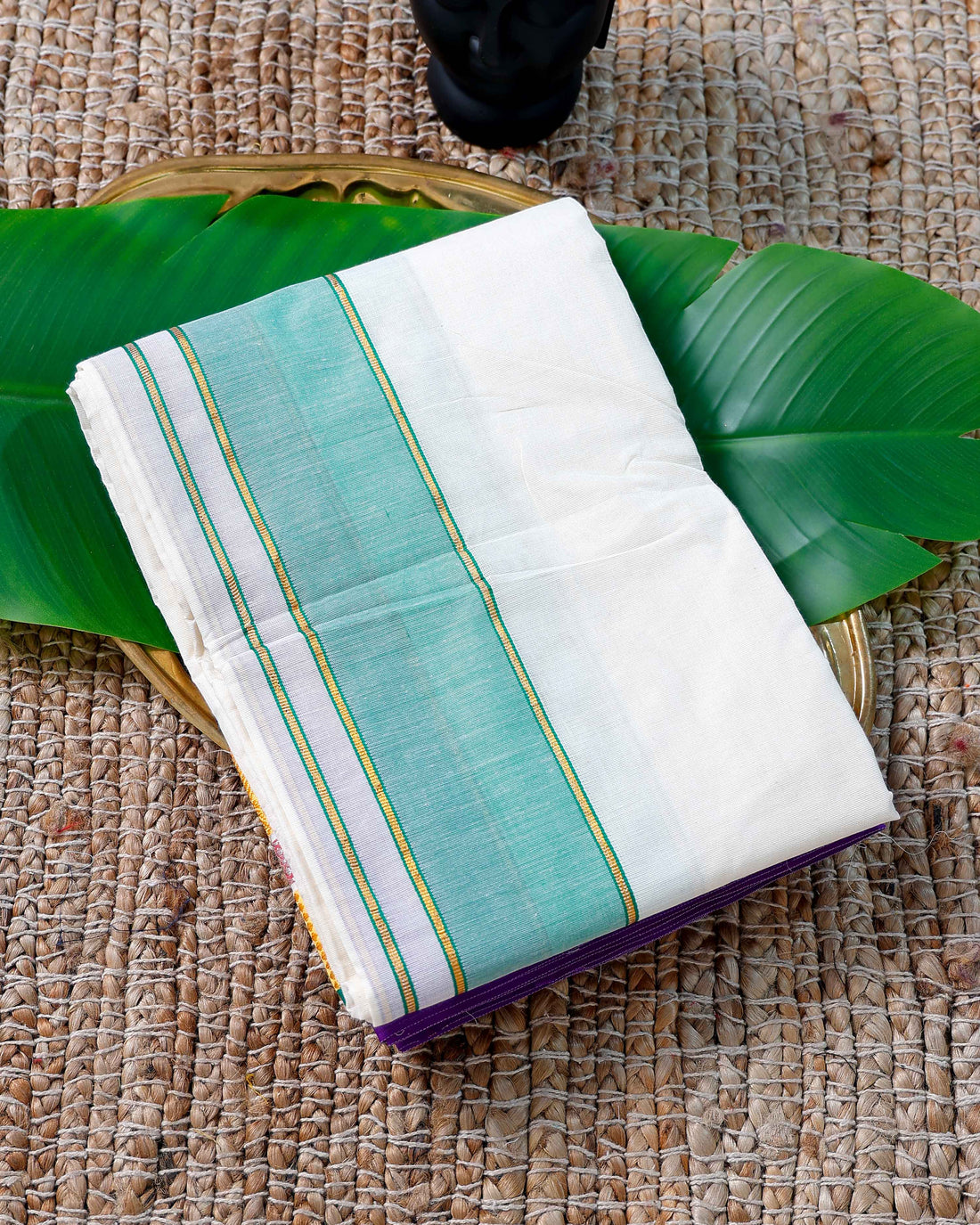 Men’s Cotton Dhoti with Multi Colour Border - White