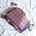 Banana Pith Saree with Purple Checks and Border