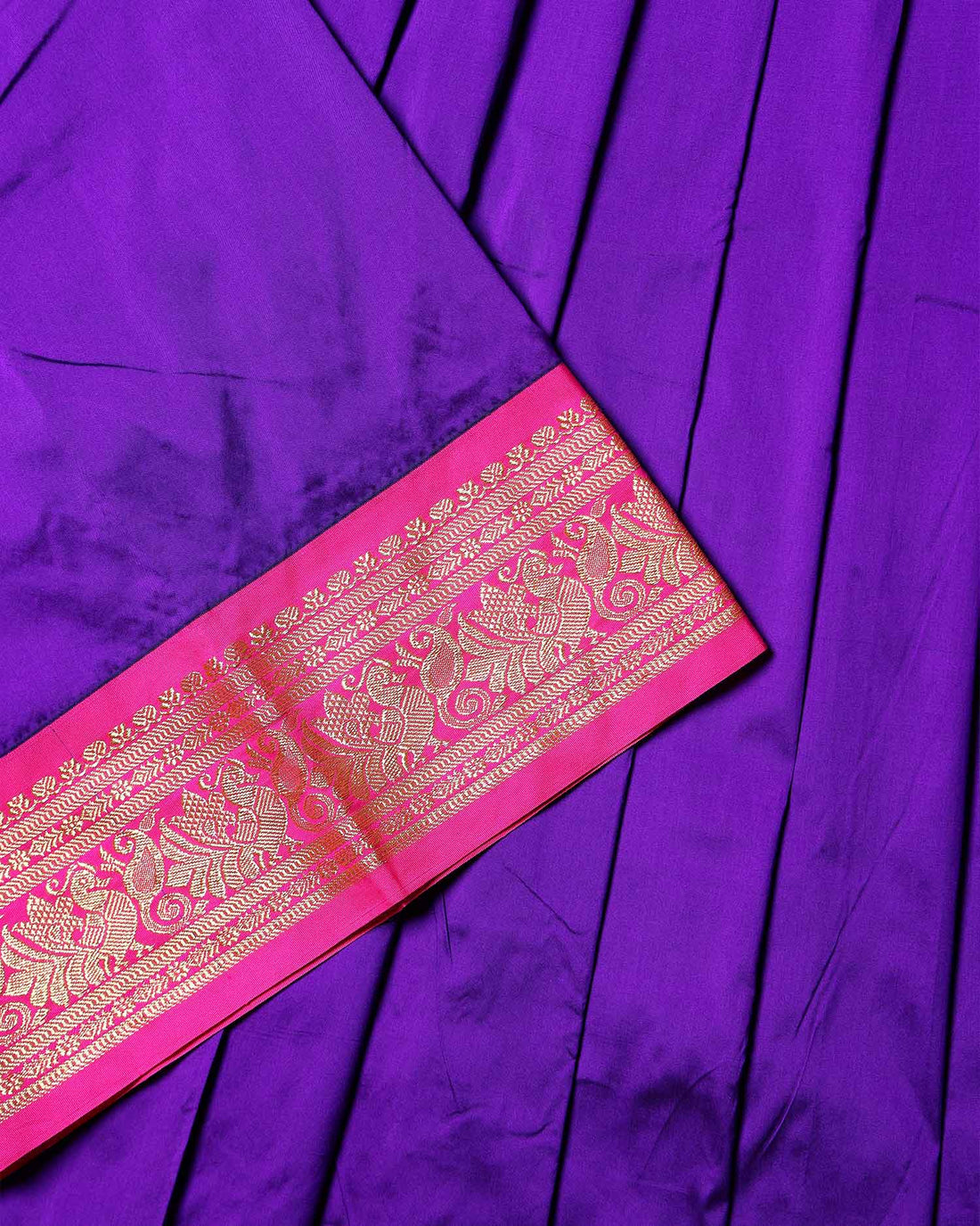 Traditional Kids Pattu Pavadai Material with Elegant Zari Buttas Contrast Temple Border - Violet