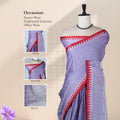 Lavender Mangalagiri Cotton Saree With Red Temple Border And Striped Pallu Detail Design