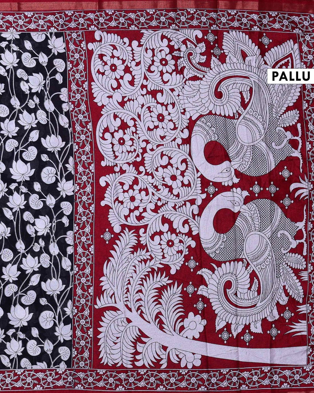 Elegant Semi Chanderi Saree with Traditional Floral Motifs and Ornate Contrast Woven Border - Black