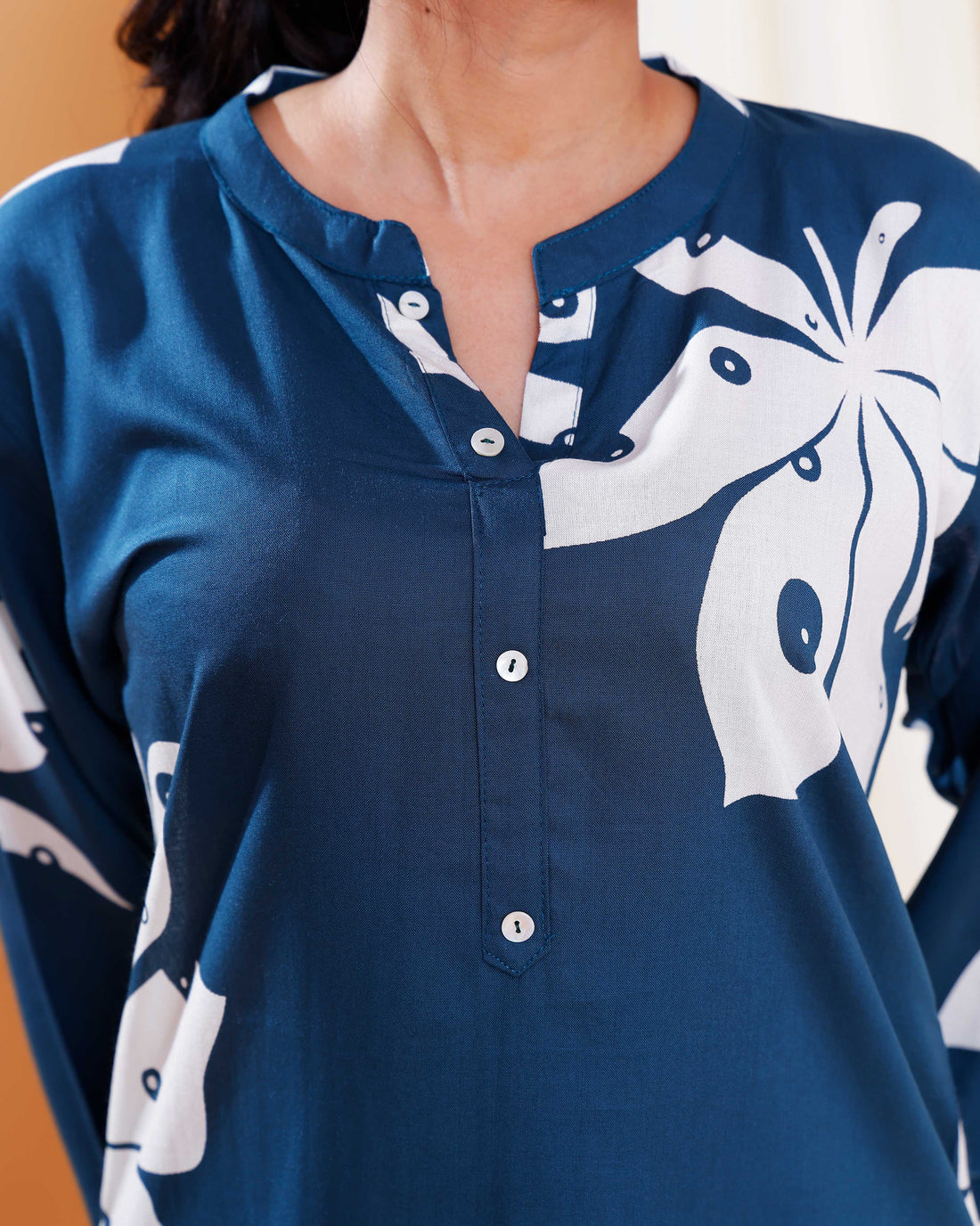 Teal Blue Floral Digital Print Kurti