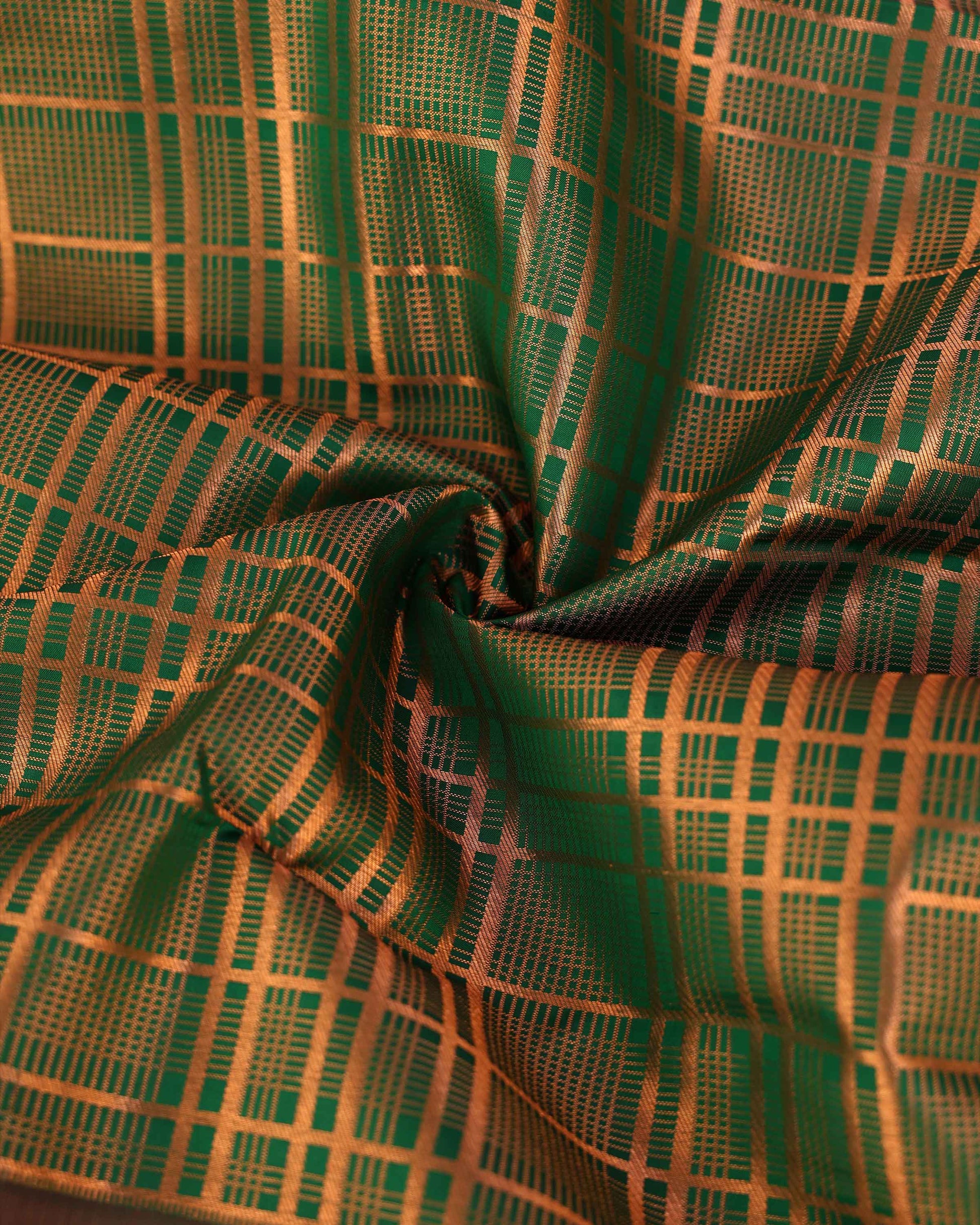30-3_9a09f8cc-3eb6-417c-9617-Kanchipuram Pure Silk Saree with Zari Checks and Intricate Weave Border - Green-Close Up