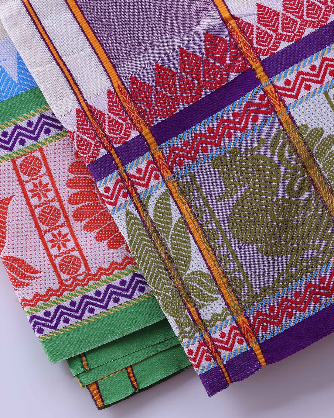 Traditional Men’s Handloom Cotton Dhoti  9*5 Meter with Elegant Multi Border - Off White