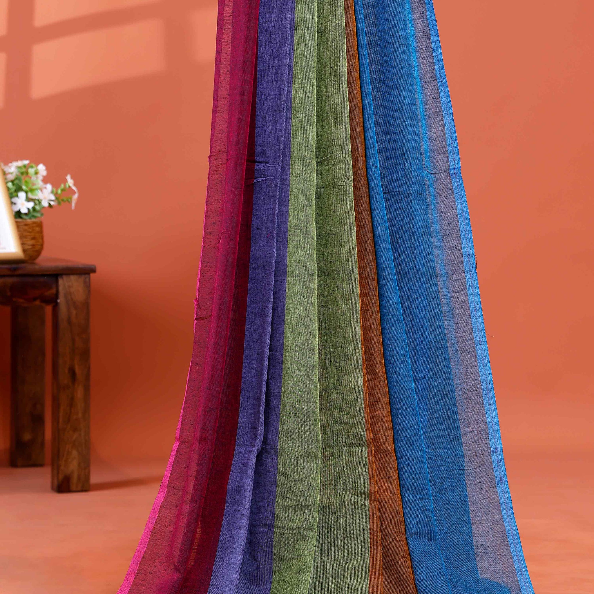 Handwoven Mul Mul Cotton Saree with Bold Striped Pattern and Tassel Detailing - Multi