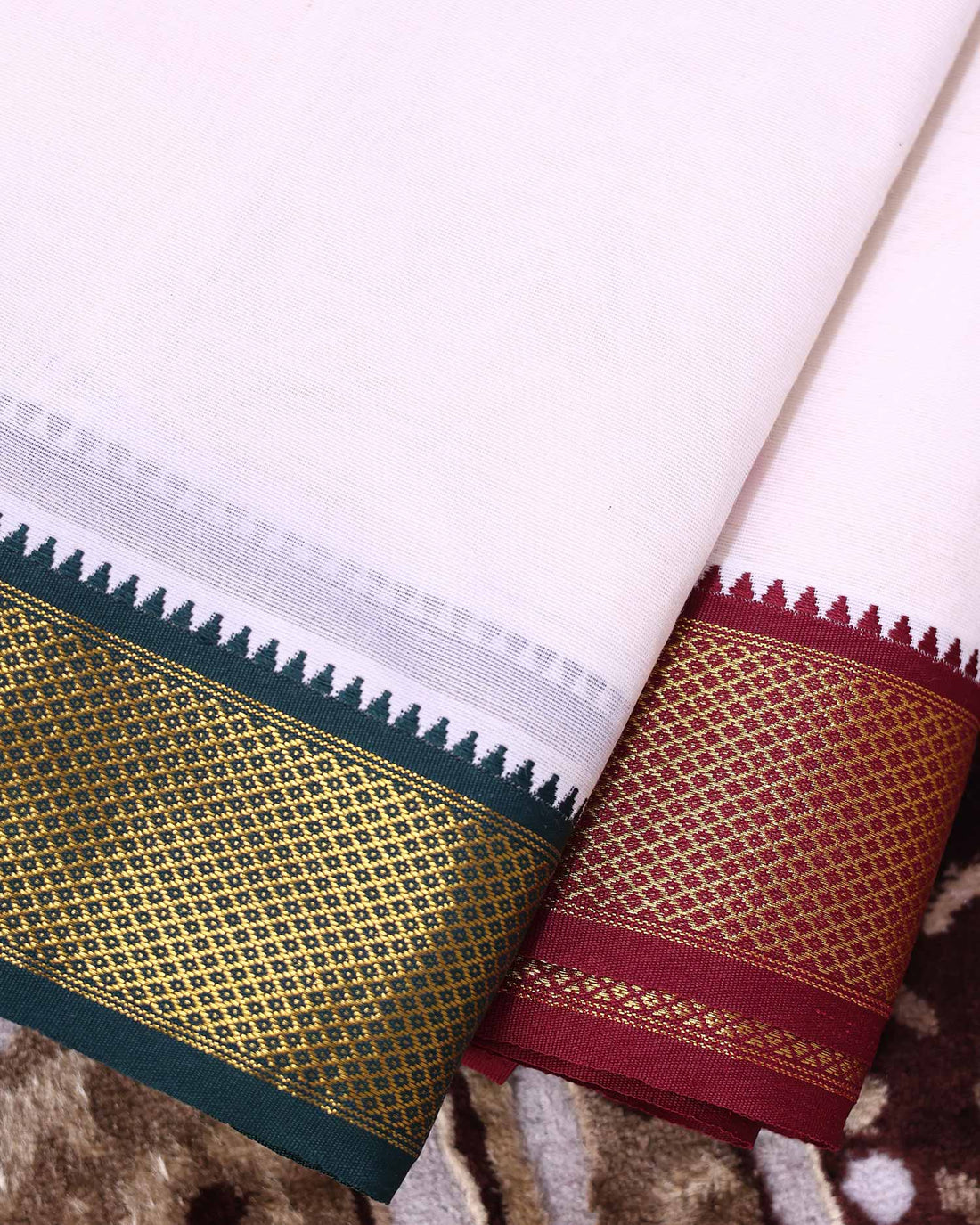 Traditional Men’s Handloom Cotton Dhoti 9*5 Meter with Elegant Multi Border – Off White