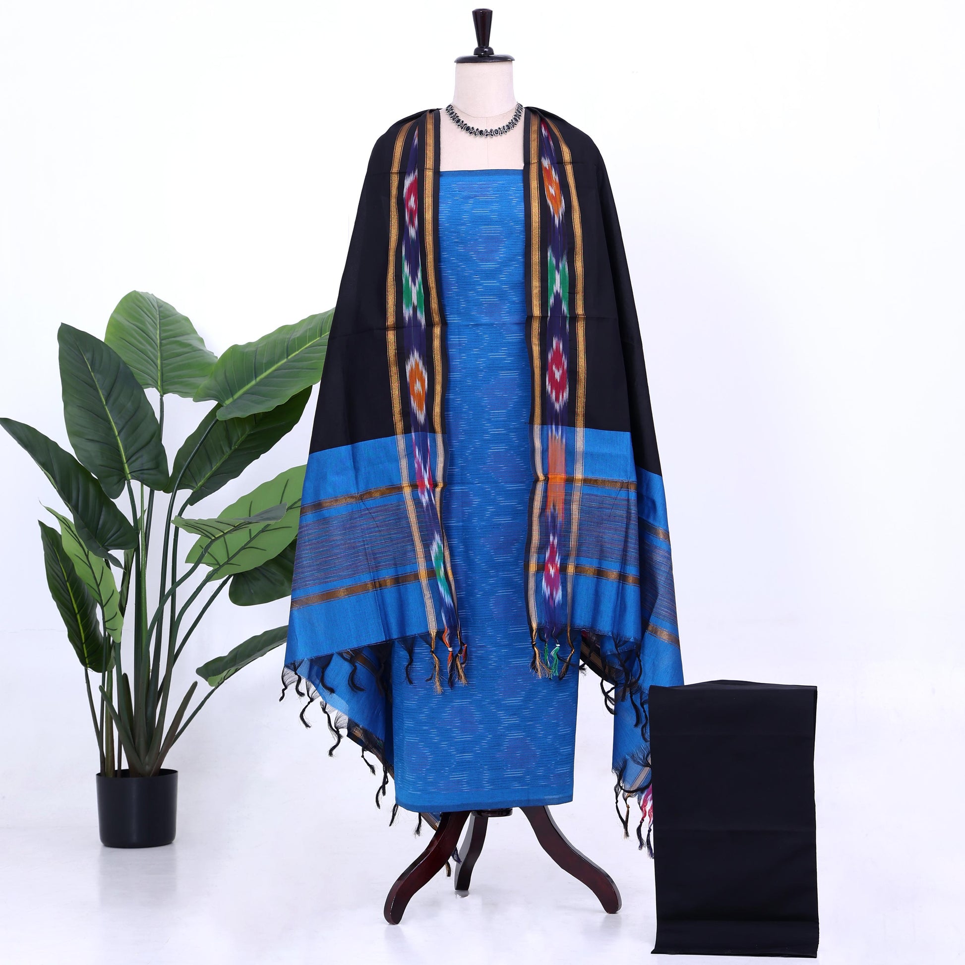 Blue Cotton Unstitched Salwar Material for Women | Ethnic Summer Collection | Jeyachandran - Full View