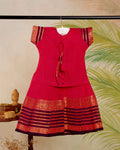 Classic Kids Pattu Pavadai Readymade a Traditional Ethnic Gown with Zari Border and Puff Sleeves, Pink