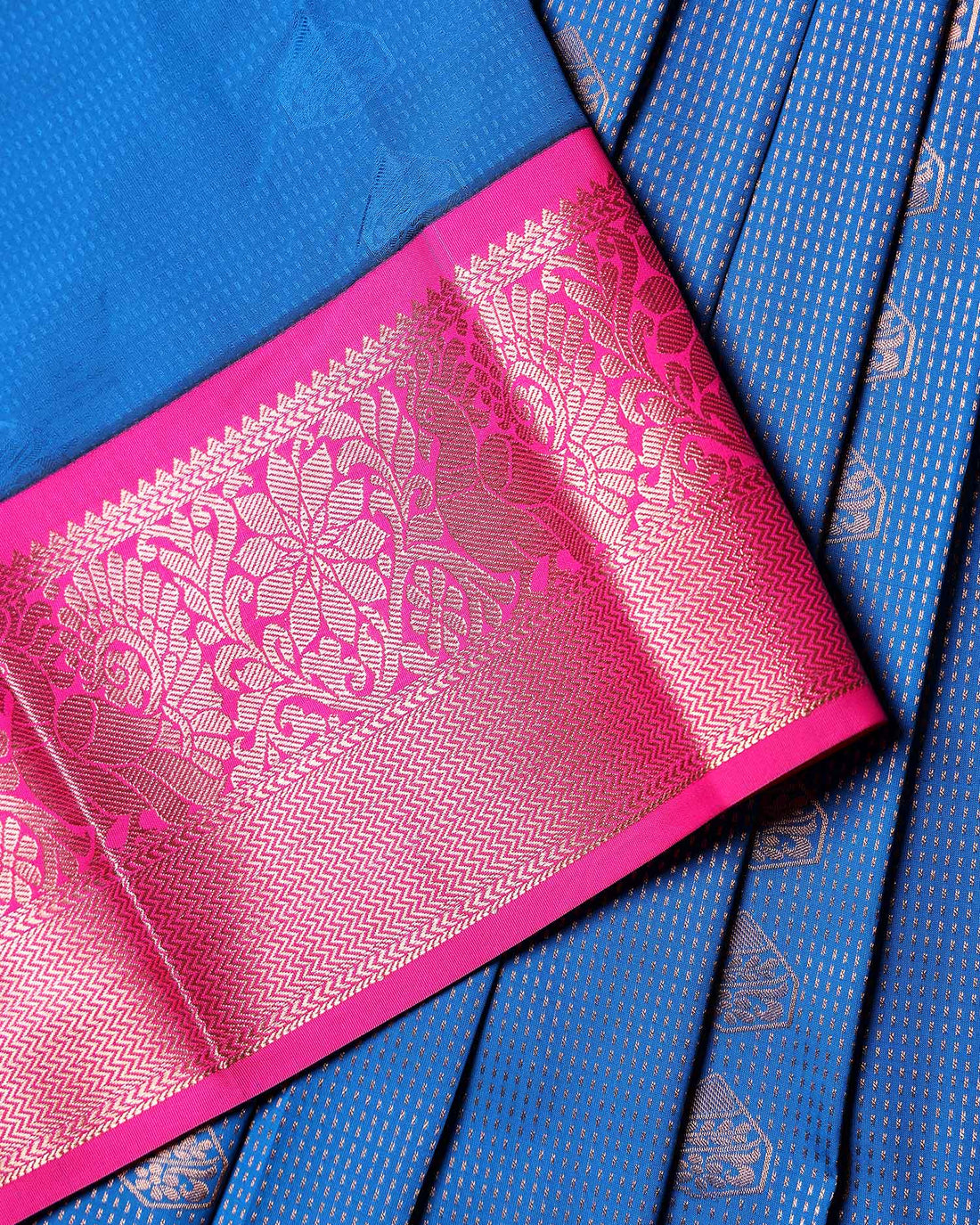 Traditional Kids Pattu Pavadai Material with Zari Butta Design and Jacquard Border - Blue