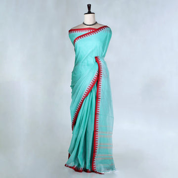 Aqua Green Mangalagiri Cotton Saree for Women | Festive Summer Collection | Jeyachandran - Full View