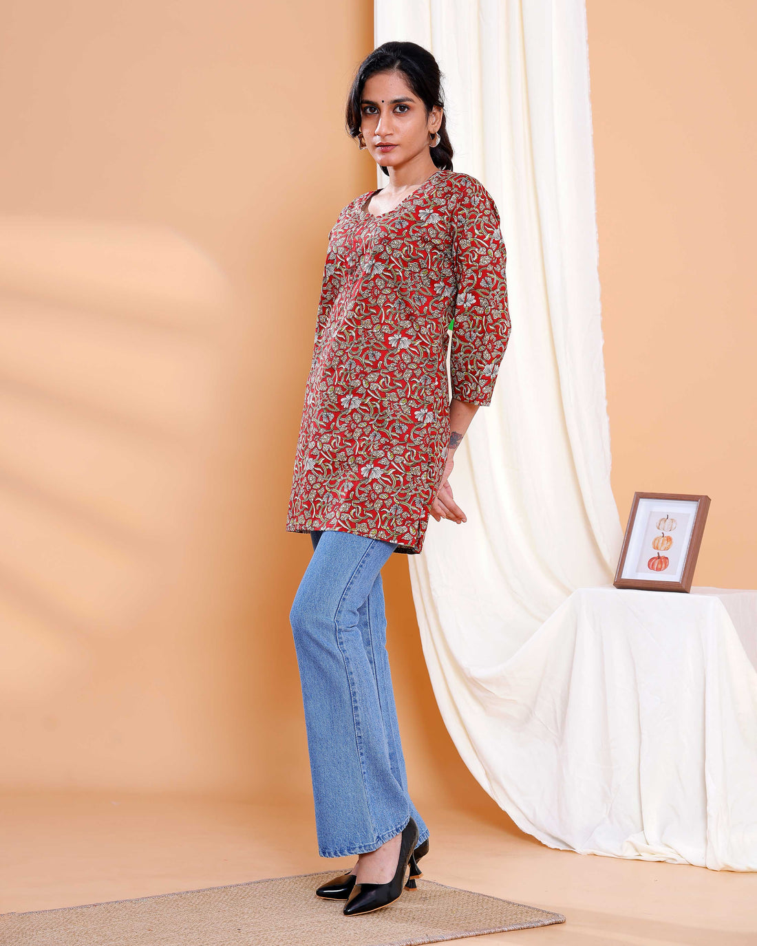 Red Floral Digital Print Kurti