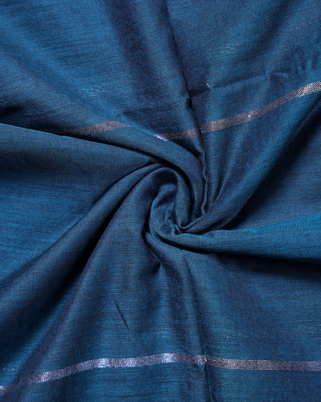 Traditional Khadi Cotton Saree with Woven Stripe Border and Contrast Printed Blouse Piece - Teal