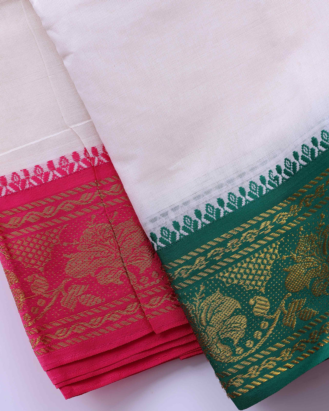 Traditional Men’s Handloom Cotton Dhoti  9*5 Meter with Elegant Multi Border - Off White