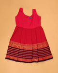 Classic Kids Pattu Pavadai Readymade a Traditional Ethnic Gown with Zari Border and Puff Sleeves, Pink