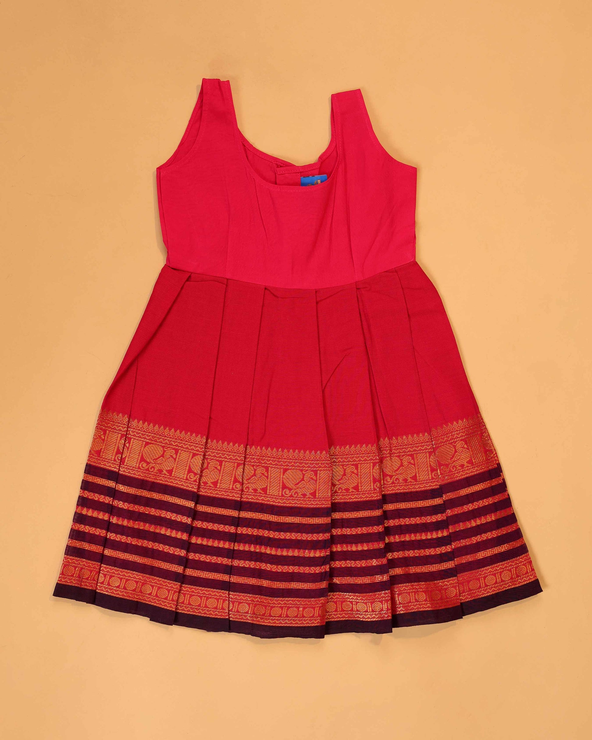 Classic Kids Pattu Pavadai Readymade a Traditional Ethnic Gown with Zari Border and Puff Sleeves, Pink