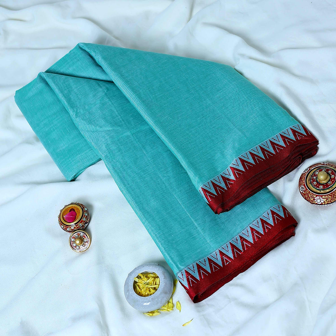 Aqua Green Mangalagiri Cotton Saree for Women | Festive Summer Collection | Jeyachandran - Full View