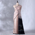 Beige Banana Pith Saree with Checkered Weave and Contrast Border- Full View