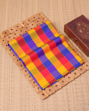 Traditional Checked Pattern 1 Meter Soft Semi Silk Women's Blouse Material – Multi