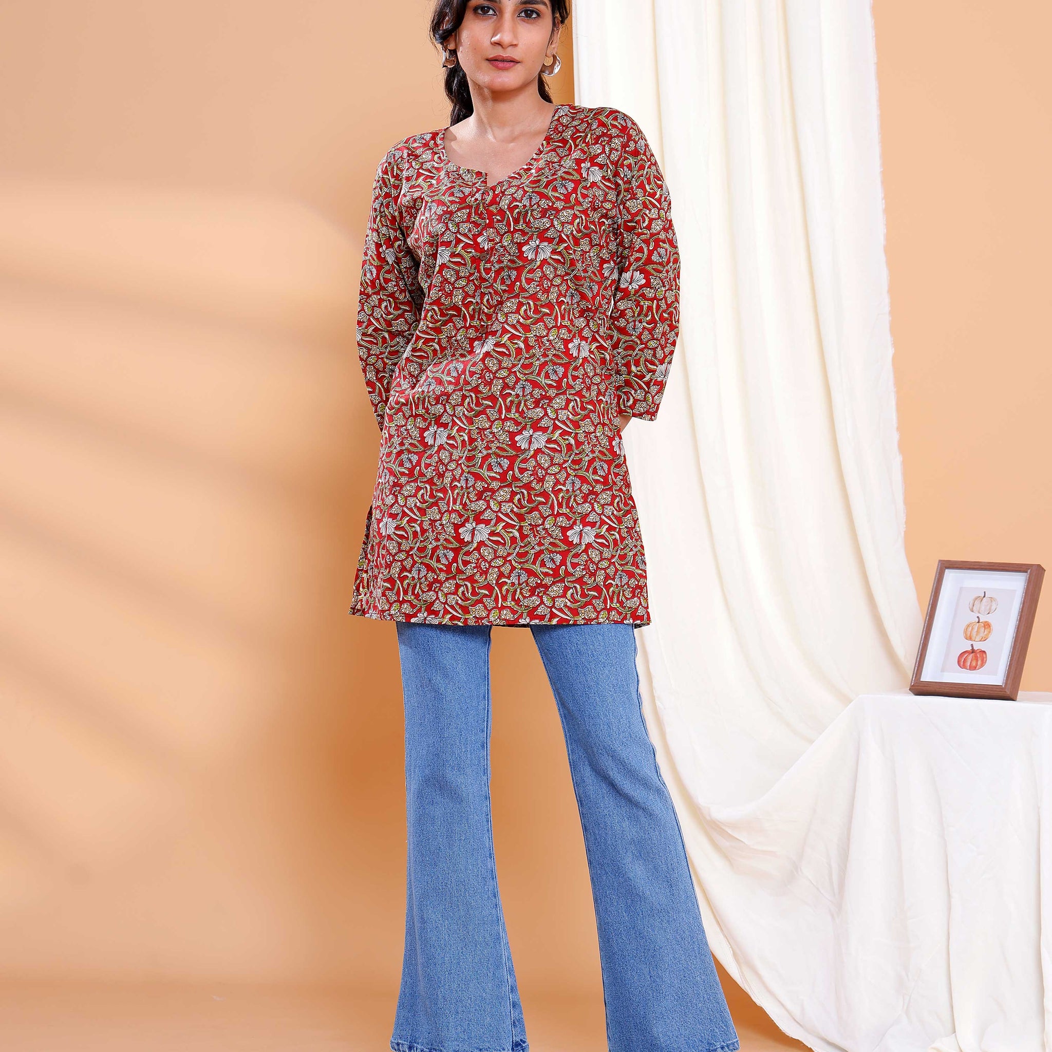 Red Floral Digital Print Kurti