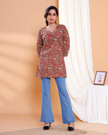 Red Floral Digital Print Kurti