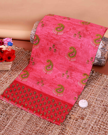 All-Over Floral Printed Voile Saree with Intricate Contrast Border – Pink