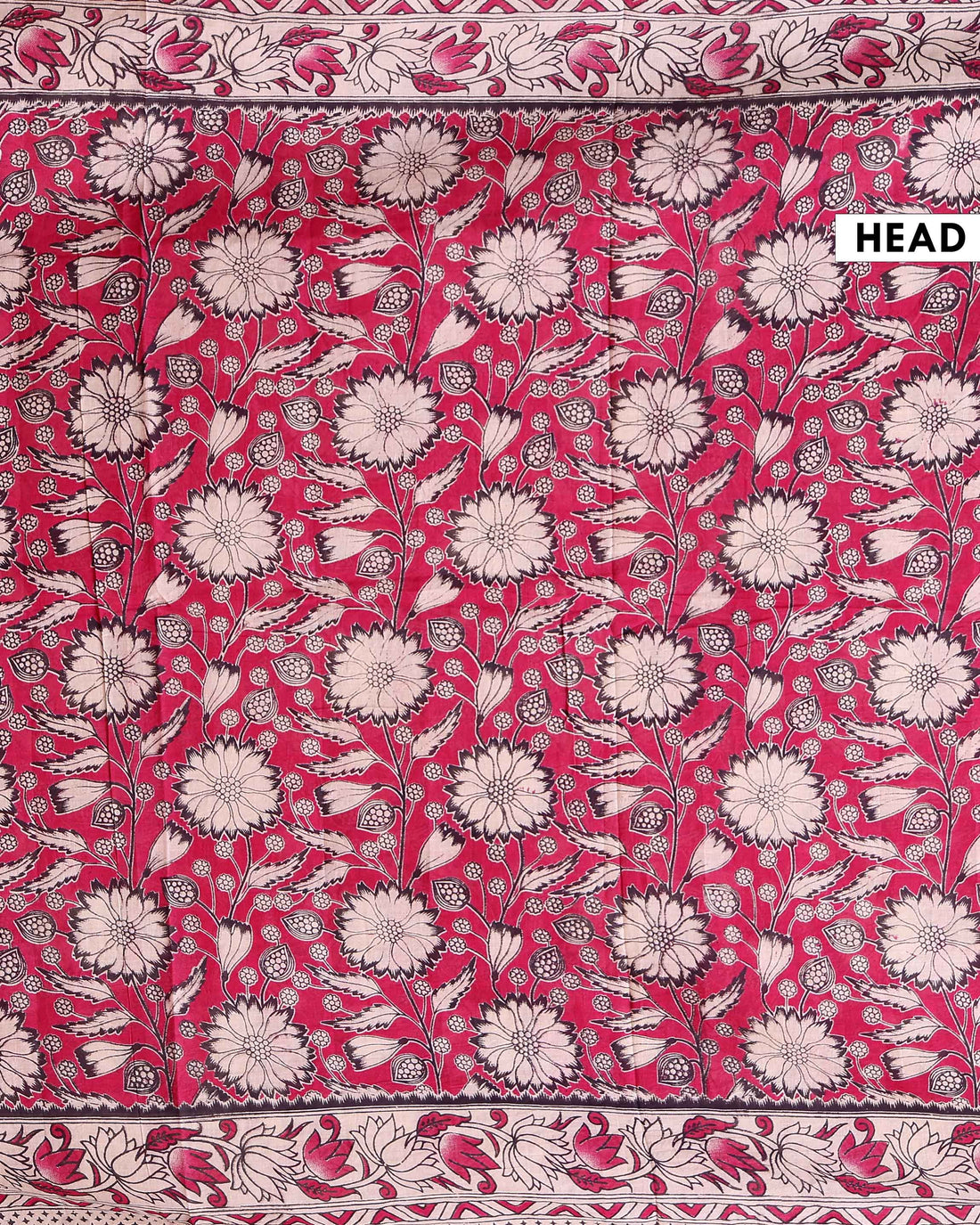 Traditional Hand Painted Kalamkari Cotton Saree with Floral Motifs - Red