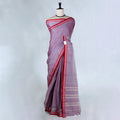 Purple Mangalagiri Cotton Saree with Traditional Temple Woven Border and Elegant Plain Body - Full View