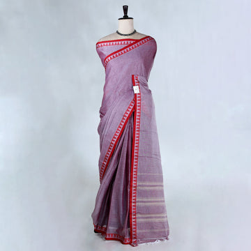 Purple Mangalagiri Cotton Saree with Traditional Temple Woven Border and Elegant Plain Body - Full View