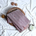 Banana Pith Saree in Purple with Subtle Stripes and Elegant Woven Details