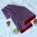 Purple Mangalagiri Cotton Saree With A Contrasting Red Woven Border And Traditional Pallu Design