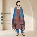Onion Pink Cotton Salwar Material With Blue Contrast Dupatta Striped Border And Tassel Detail Illustrated Front View
