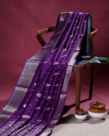 Elegant Dola Silk Saree with Subtle Traditional Butta Motifs and Rich Zari Woven Border - Dark Purple