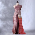 Purple Banana Pith Saree with Striped Pattern and Woven Border - Full View