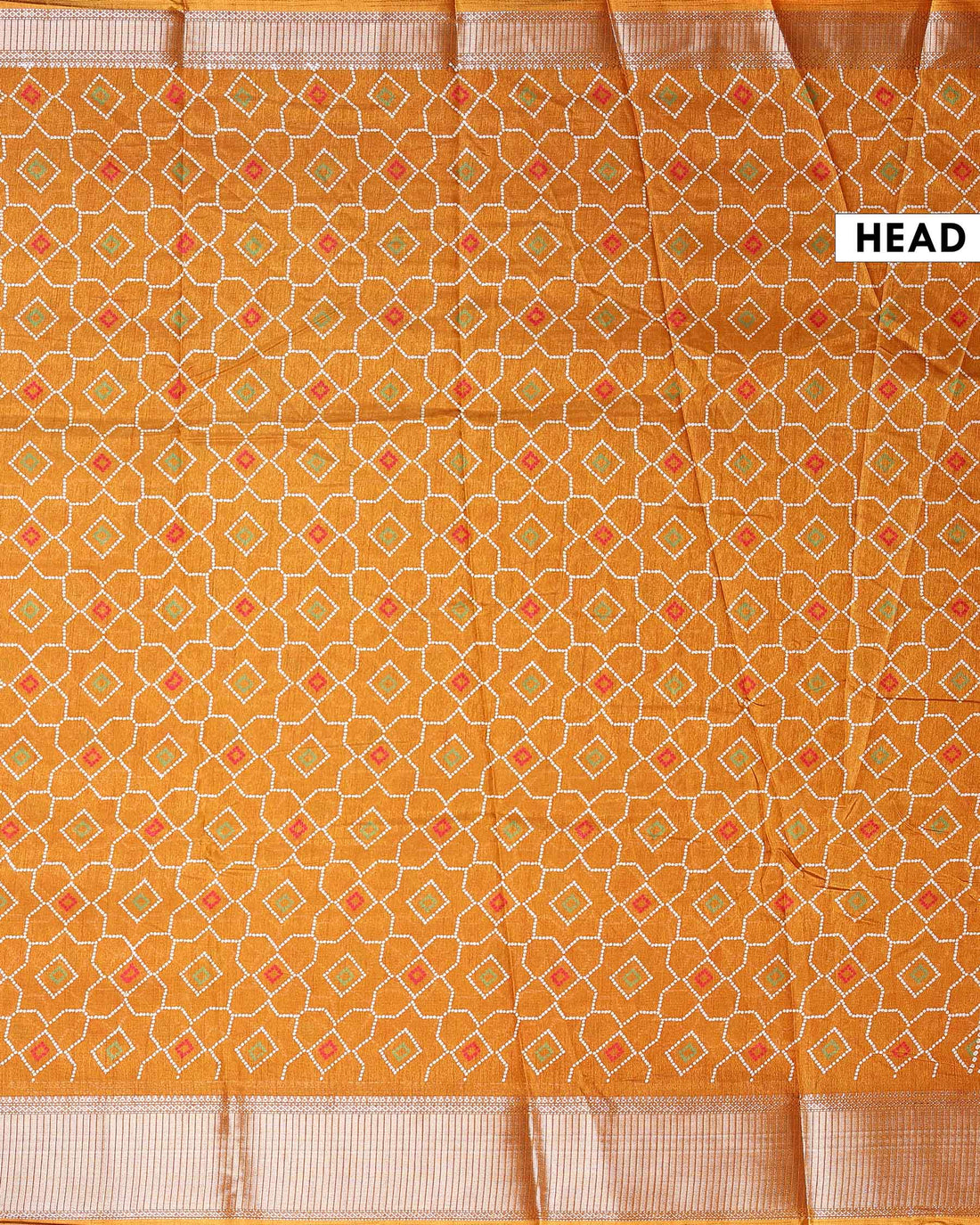 Elegant Dola Silk Saree with All-Over Geometric Bandhani Inspired Motifs and Traditional Woven Border - Mustard Yellow