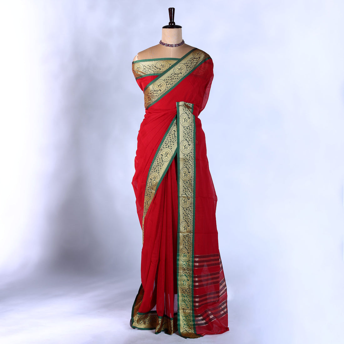 Red Mangalagiri Cotton Saree for Women | Festive Summer Collection | Jeyachandran - Full View