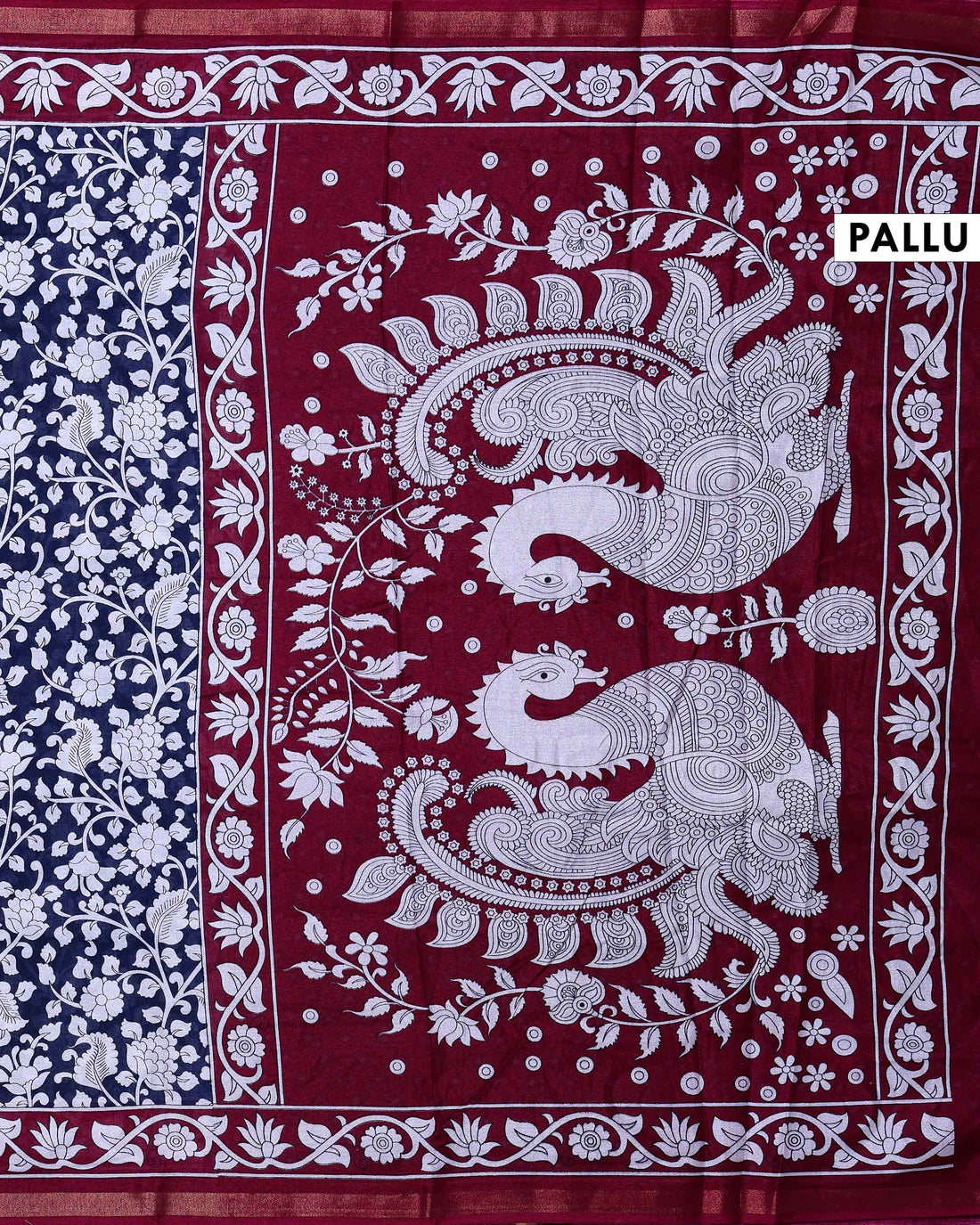 Elegant Semi Chanderi Saree with Traditional Floral Motifs and Intricately Contrast Woven Border - Navy Blue