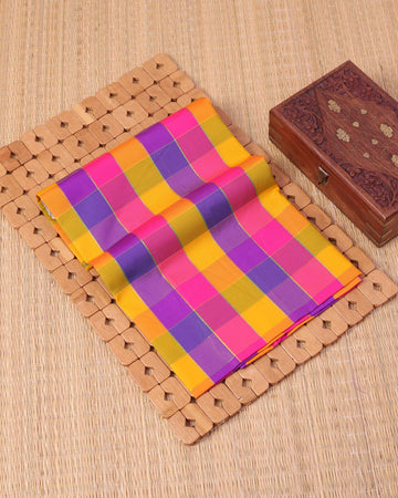 Traditional Checked Pattern 1 Meter Soft Semi Silk Women's Blouse Material – Multi