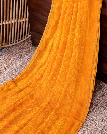 Elegant Lightweight Georgette Saree with Abstract Motif and Embellished Border - Yellow