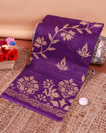 All-Over Floral Printed Voile Saree with Intricate Contrast Border – Violet