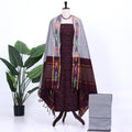 Cotton Salwar Material In Maroon With Striped Pattern Grey Contrast Dupatta Flat Lay View