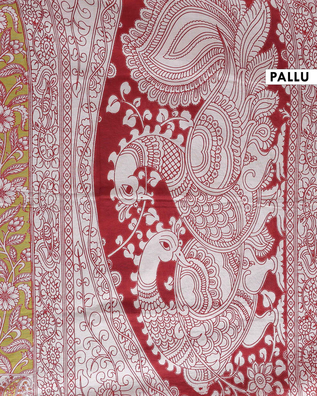 Traditional Kalamkari Cotton Saree with All-Over Floral Prints and Traditional Border - Green