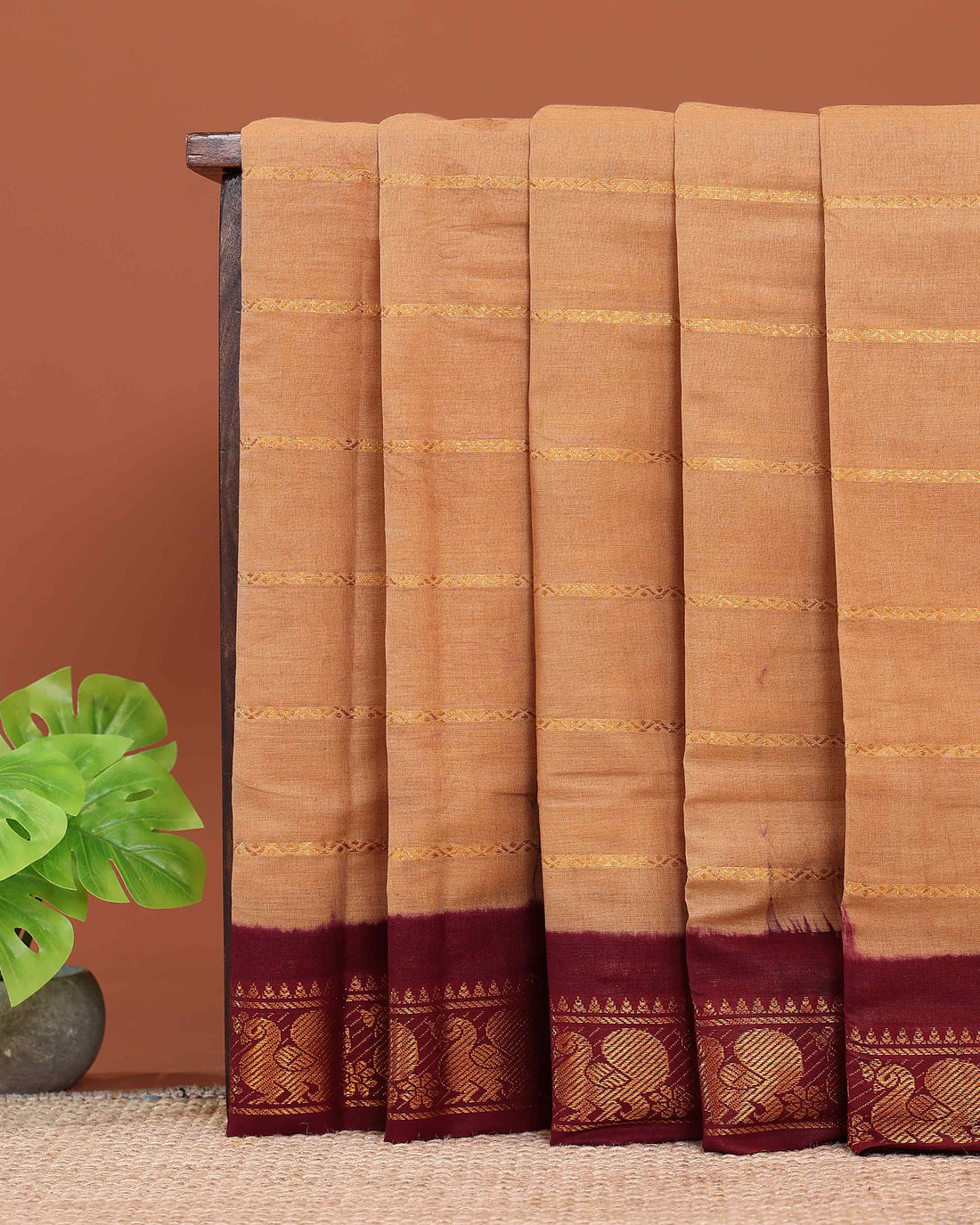 traditional-sungudi-cotton-saree-with-striped-body-and-rich-zari-border-sandal-one