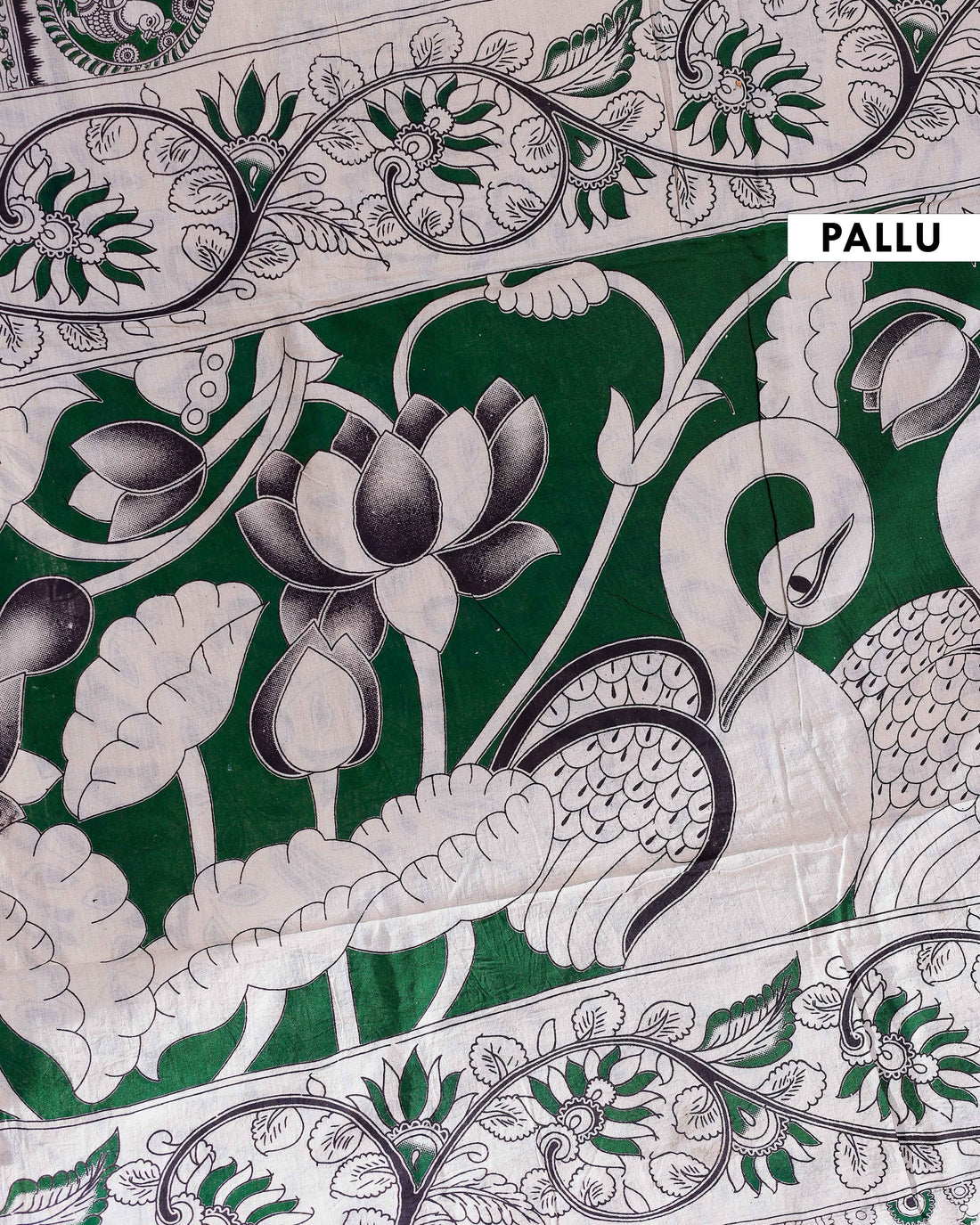 Traditional Handloom Kalamkari Cotton Saree with Intricate Floral and Avian Motifs - White