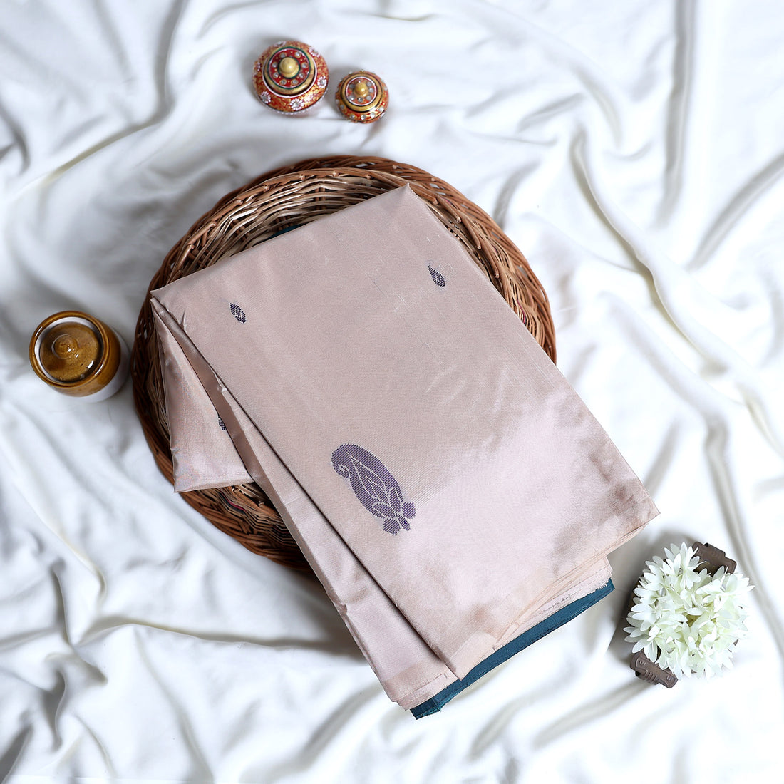 Peach Banana Pith Semi Silk Saree for Women | Wedding & Festive occasion | Jeyachandran - Full View